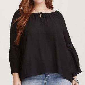 Torrid Black Semi-Sheer Bell Crepe Blouse